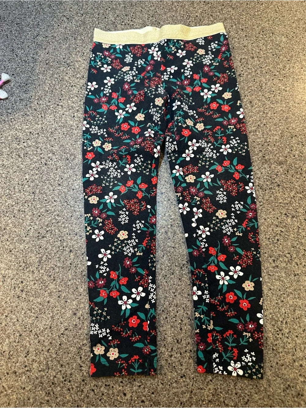 Girls' Floral Leggings - Black with Red & White Flowers